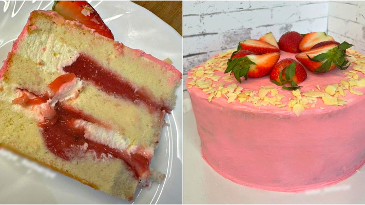 Торт “Полуниця з вершками🍓🍰” – найніжніший і дуже смачний тортик для святкового столу